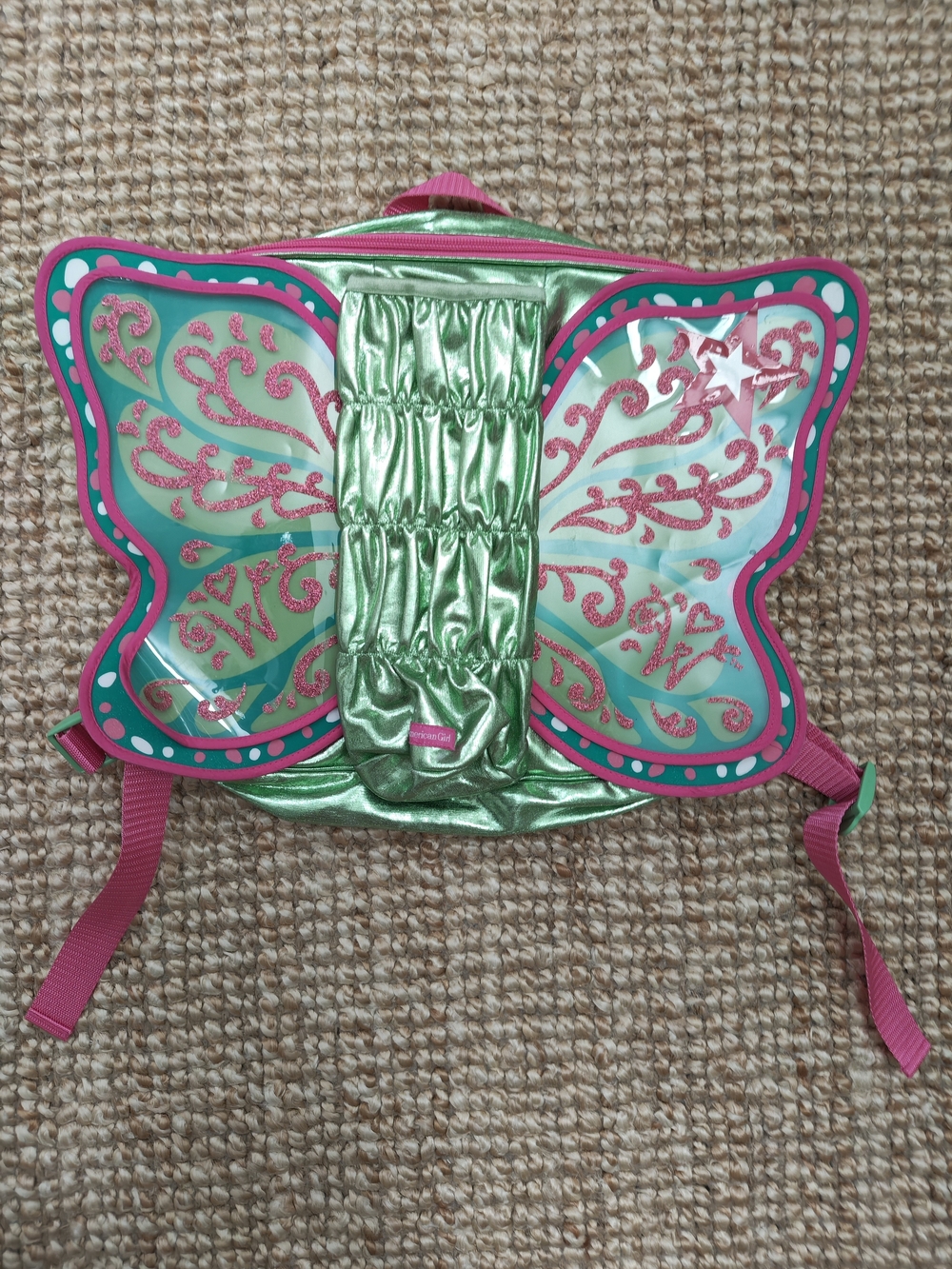American Girl Welliewishers Metallic Green & Pink Butterfly Backpack